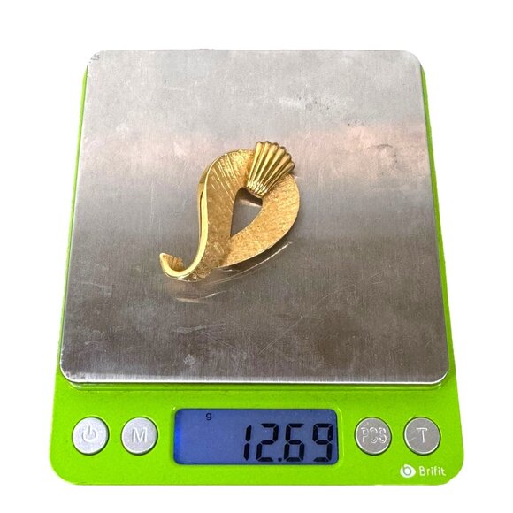 Vintage Boucher Brushed Gold Tone Brooch Numbered 6855 2" 1960's Marcel Shell - Picture 5 of 5